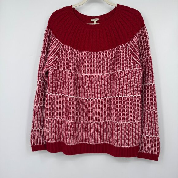 Talbots Women size XL Red White Knit Ribbed Cotten Blend Pullover Sweater Cottag - Picture 1 of 8